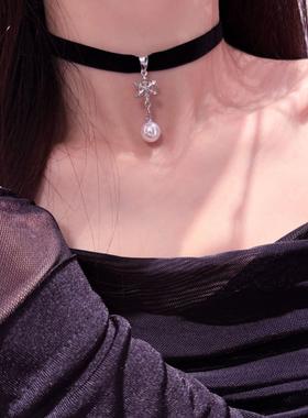 圣诞节纯欲雪花珍珠吊坠项链