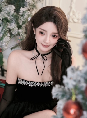 复古纯欲风新年丝绒蝴蝶结choker