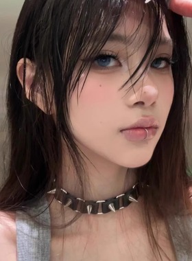 朋克哥特铆钉颈圈项链个性皮质ch