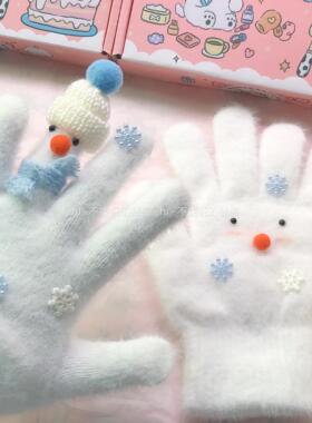 冬季白色小雪人围脖手套毛绒保暖