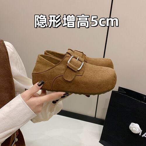 巨好看厚底内增高全包勃肯鞋女2026新款春季一脚蹬乐福鞋两穿单鞋