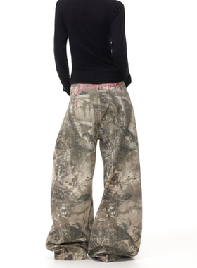 BTSG街头氛围感baggy刺绣树枝迷彩工装裤美式复古男女阔腿休闲裤