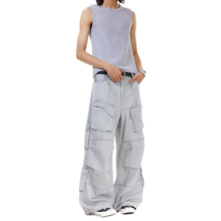 六个立体口袋 复古baggy宽松直筒阔腿休闲裤 工装 美式 裤 BTSG