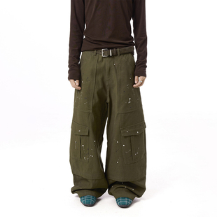 宽松阔腿裤 BTSG 复古日杂风格 裤 子潮 Baggy街头水洗泼墨多口袋工装