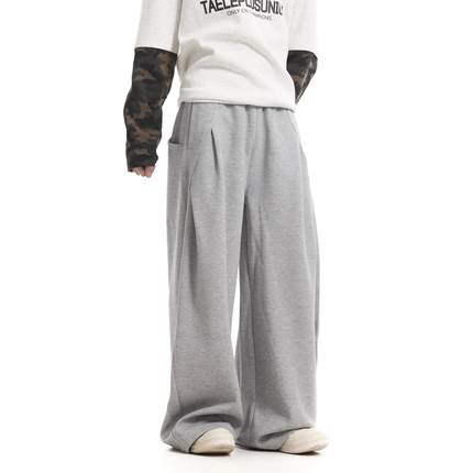 BTSG美式复古Cleanfit褶皱设计感休闲卫裤小众休闲宽松阔腿长裤男