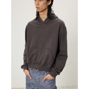 BTSG重磅水洗磨破坏颗粒感boxy短宽连帽卫衣Cleanfit廓形帽衫 外套