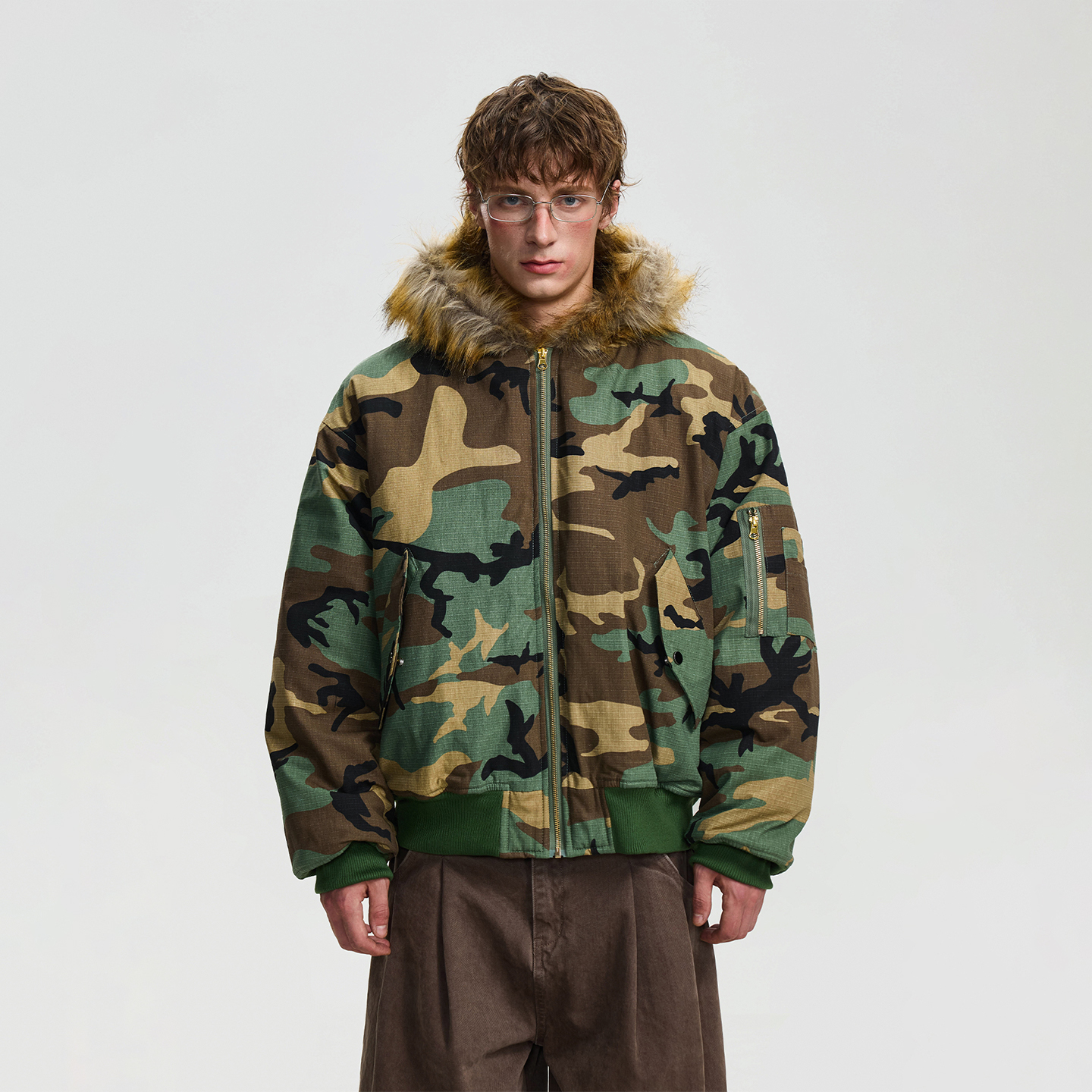 bomber迷彩毛领座山雕外套