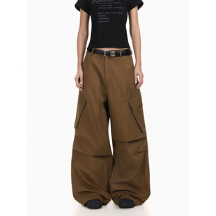 男baggy基础百搭阔腿裤 裤 子 复古褶皱斜口袋宽松阔腿工装 BTSG美式