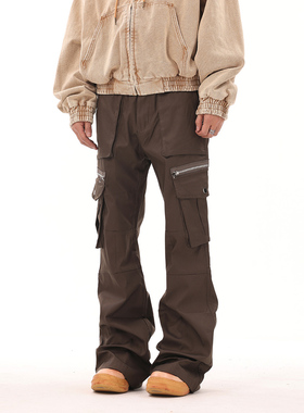 BTSG美式复古VIBE风机能多口袋工装裤小众高街设计微喇休闲长裤潮