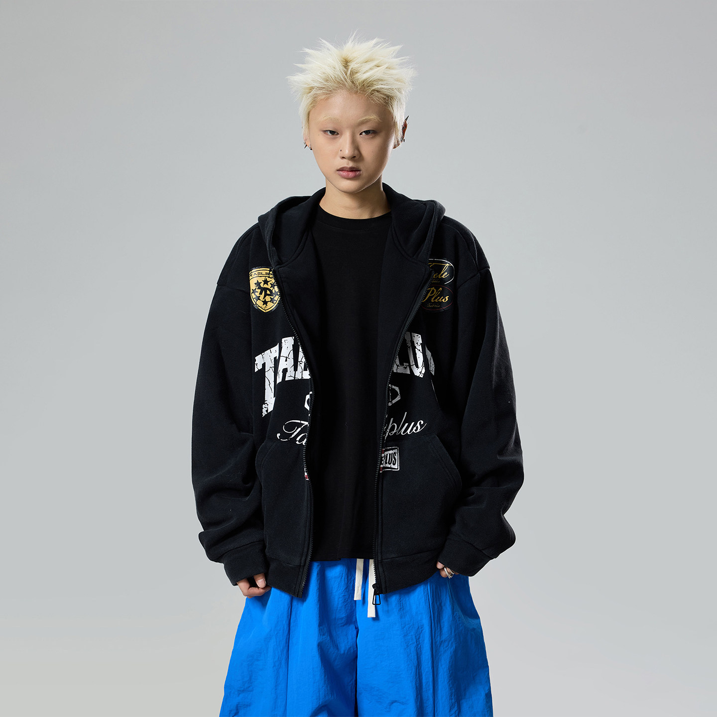 BTSG美式复古做旧徽章印花加绒连帽开衫卫衣baggy宽松帽衫外套男,男装,卫衣,淘宝优惠券,粉丝福利购,淘宝优惠卷