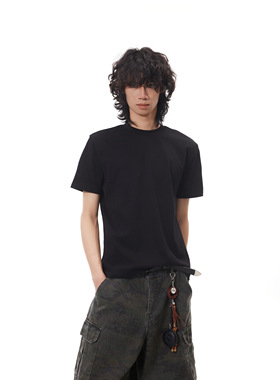 BTSG美式复古纯色基础正肩修身圆领短袖T恤Cleanfit简约百搭上衣