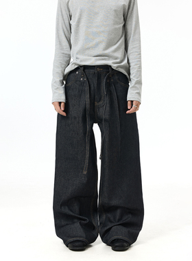 BTSG剑道双褶抽绳13盎司A字丹宁原牛裤Cleanfit宽松阔腿牛仔裤男