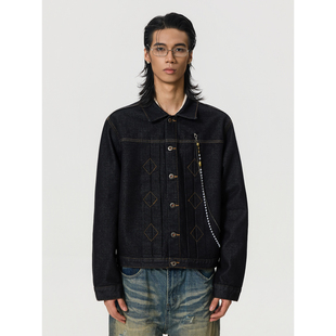 BTSG 复古痞帅明线设计链条牛仔外套boxy秋冬短宽休闲夹克潮 美式