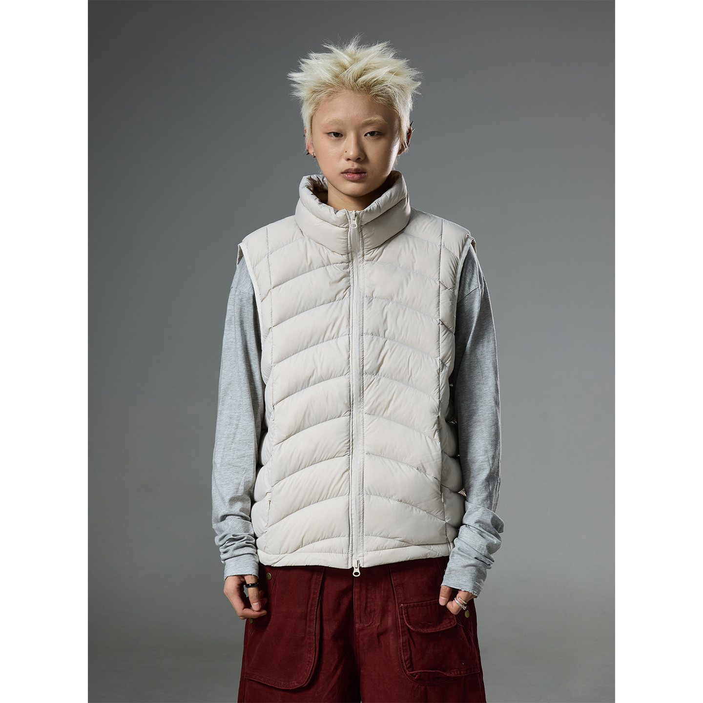 美式轻薄立领无袖坎肩排骨羽绒服