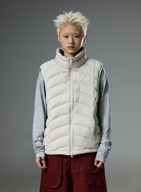 BTSG美式轻薄立领无袖坎肩排骨羽绒服冬季新国标90白鸭绒马甲外套