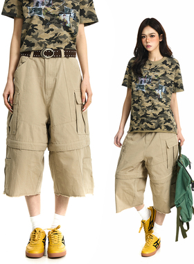 BTSG 二合一可拆卸五分机能多口袋工装短裤Cargo直筒阔腿七分裤男