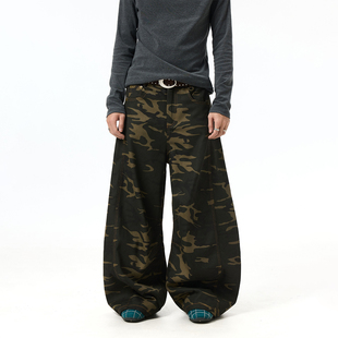 宽松阔腿裤 baggy街头感美式 裤 BTSG复古水洗解构刺绣口袋迷彩工装