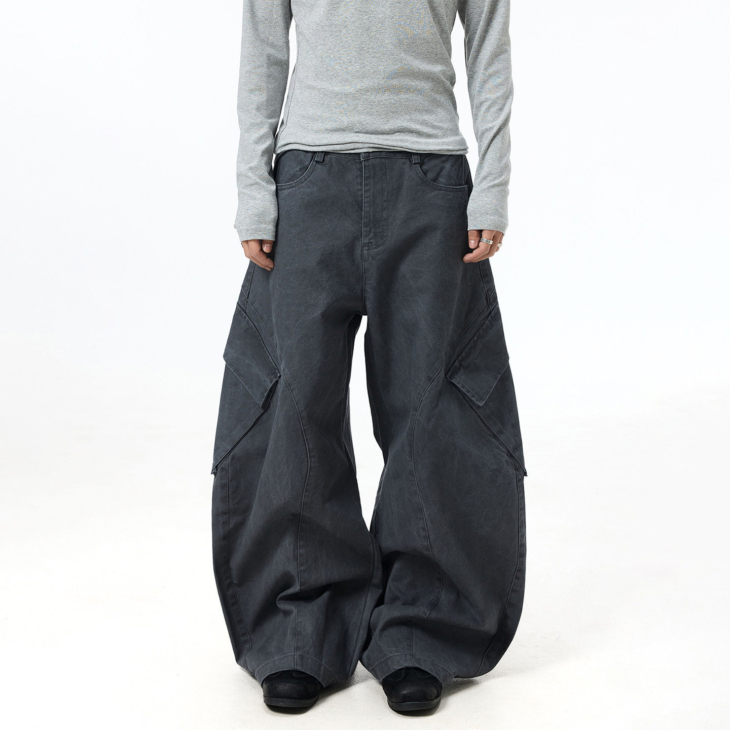 BTSG小众设计感立体解构剪裁阔腿工装裤复古水洗oversize休闲裤子,男装,时尚工装裤,淘宝优惠券,粉丝福利购,淘宝优惠卷