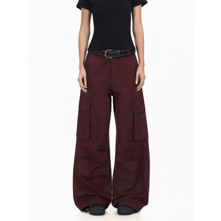 BTSG美式复古Cargo水洗绣红色工装裤Cleanfit街头氛围感阔腿裤子