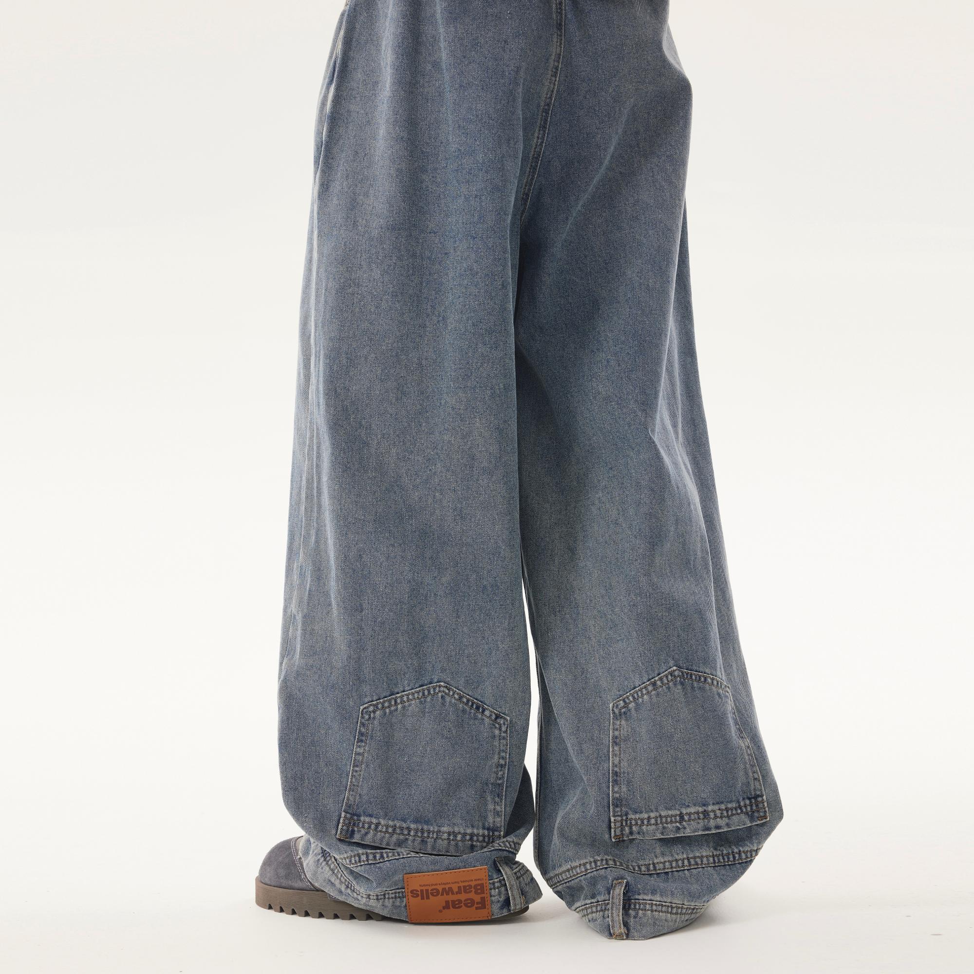 反穿牛仔裤美式复古阔腿