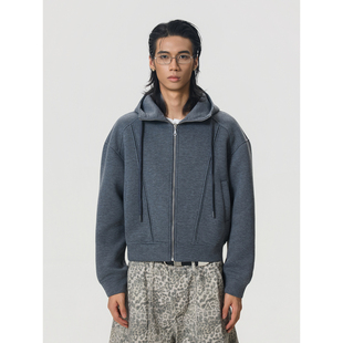 BTSG 连帽卫衣重磅boxy短宽立体加厚外套 廓形结构空气层拉链开衫