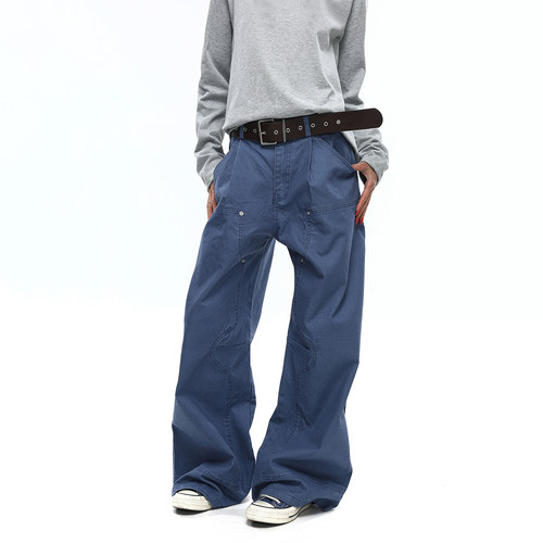 复古通勤水洗做旧阔腿法工裤男