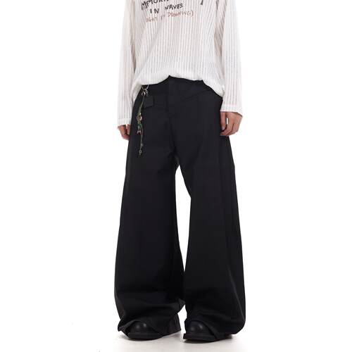 BTSG简约高级感通勤黑色弯刀西裤美式Cleanfit宽松阔腿拖地休闲裤