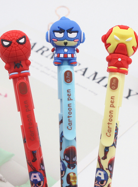 英雄卡通圆珠笔清新文具可爱按动圆珠笔高颜值学生按制笔男女礼物