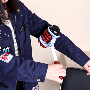 青花瓷滚轮按摩锤颈肩腰部敲背敲打健身捶木质保健头部活血经络拍