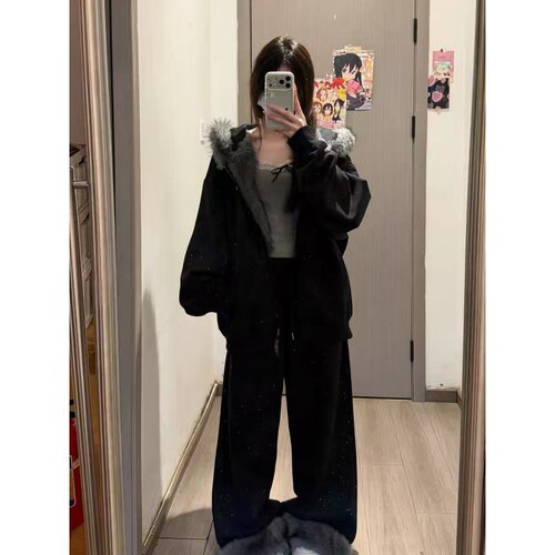 UNXU潮牌满天星毛绒兔耳加绒套装