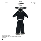 秋冬加绒上衣裤 UNXU潮牌满天星毛绒兔耳开衫 连帽卫衣套装 子两件套