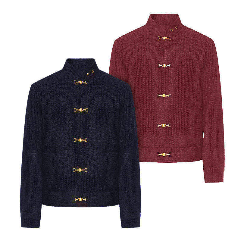 UNXU潮牌王嘉尔同款新中式国潮唐装粗花呢编织外套新春气质外套,男装,唐装,淘宝优惠券,粉丝福利购,淘宝优惠卷