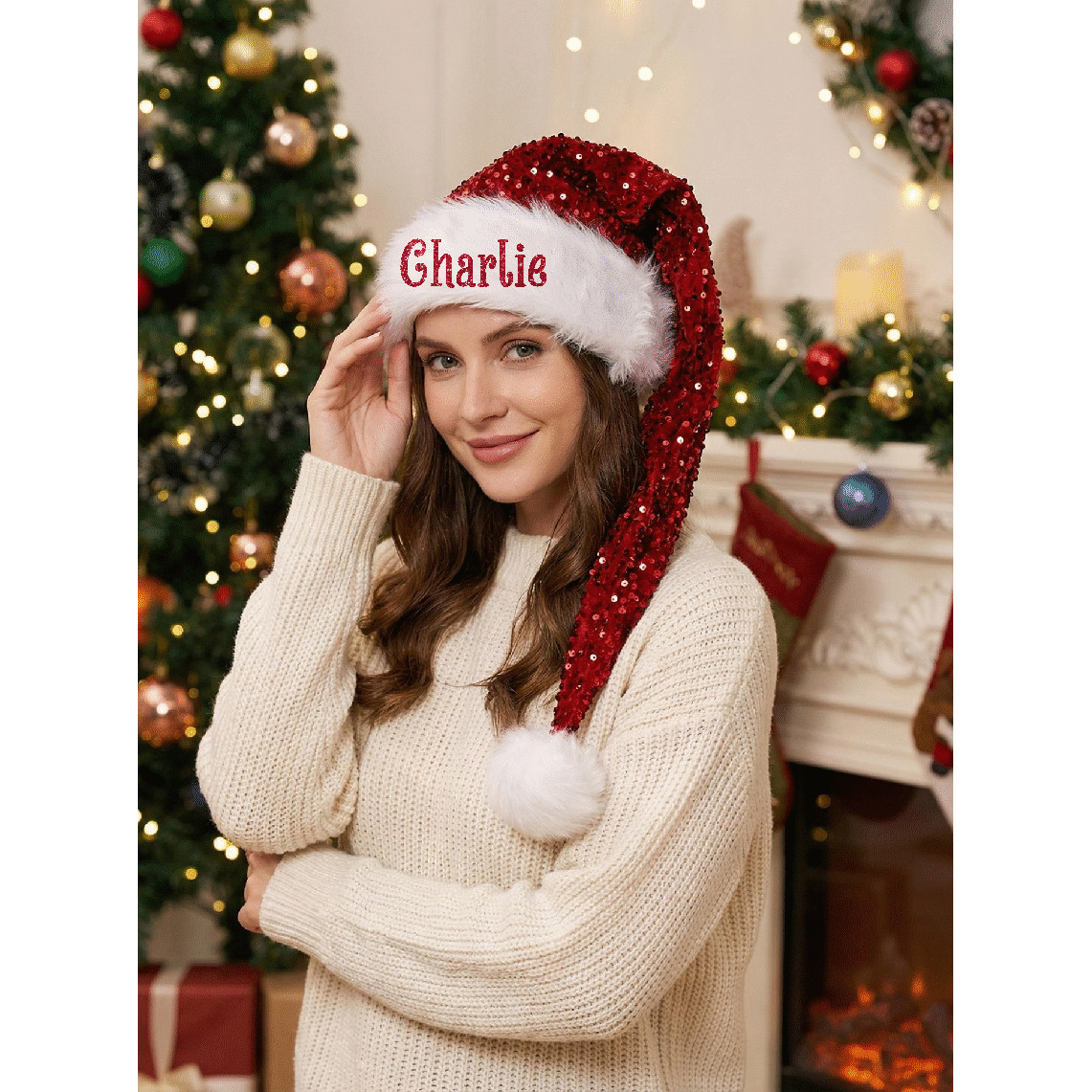 Customized Christmas Hats 定制名字圣诞帽圣诞节装饰亮片圣诞帽