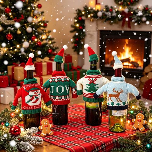 Christmas Party Decor 圣诞装饰香槟酒瓶套圣诞节氛围布置装饰