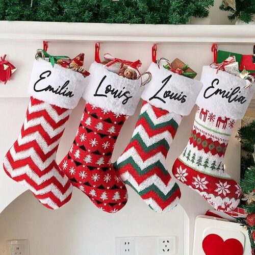 定制名字圣诞节袜子平安夜苹果礼物袋圣诞装饰Christmas Stocking