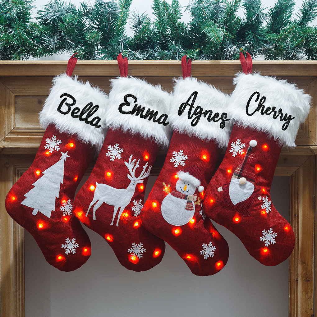 定制带灯圣诞袜圣诞节礼物袋平安夜圣诞礼物 christmas Stocking