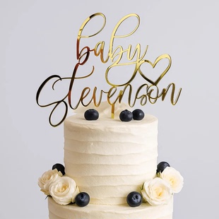 Baby Name CakeTopper定制名字宝宝蛋糕插牌性别揭晓派对装饰道具