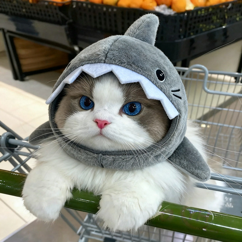 狗狗搞怪头套宠物猫咪鲨鱼头套冬天保暖毛绒小狗帽子可爱卡通头饰