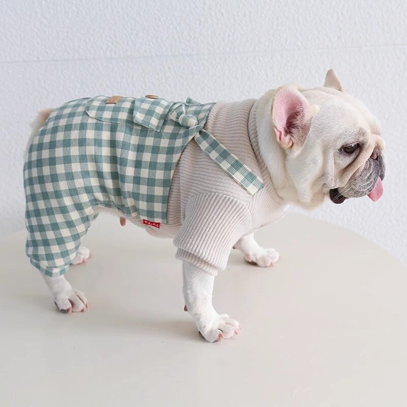 法斗衣服秋冬加绒四脚衣胖英斗巴哥加厚冬装棉服厚狗狗衣服背带裤