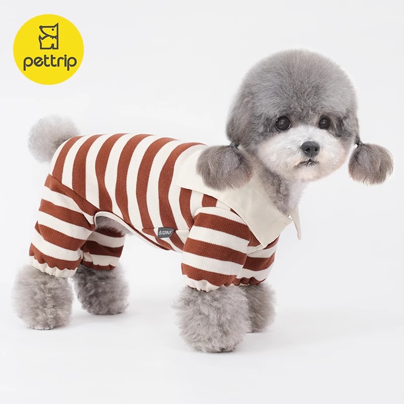 贝途小狗狗衣服秋冬款条纹宠物四脚衣泰迪博美小型犬家居猫咪衣服