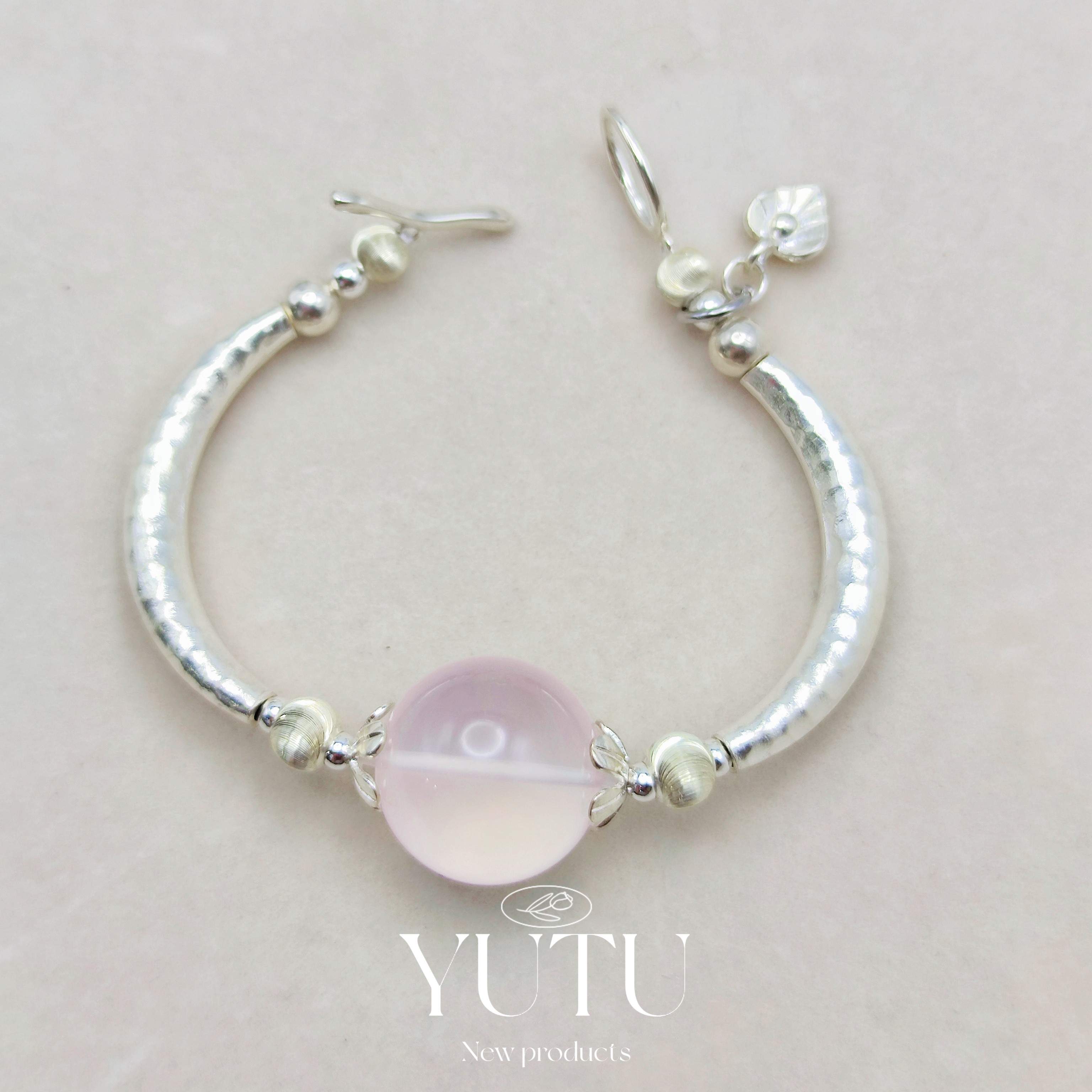 S925银天然粉水晶手链女时尚轻奢个性气质简约百搭