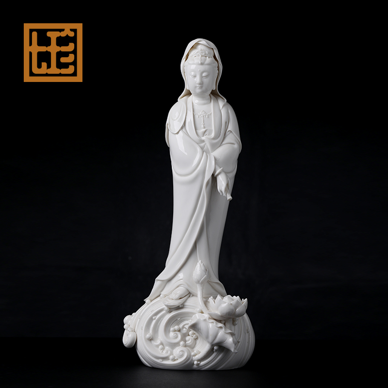 七珍陶瓷佛像《滴水观音》南海观世音菩萨立像摆件陈戴茹大师作品