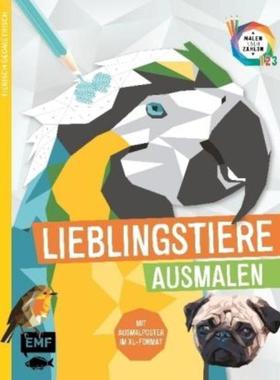 预订【德语】 Tierisch geometrisch - Malen nach Zahlen: Lieblingstiere ausmalen:Mit Ausmalposter