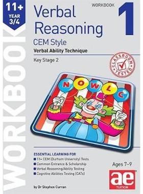 预订11+ Verbal Reasoning Year 3/4 CEM Style Workbook 1:Verbal Ability Technique