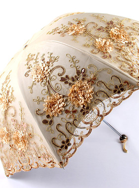 太阳伞防晒防紫外线雨伞女晴雨两用折叠黑胶蕾丝公主遮阳洋伞女神