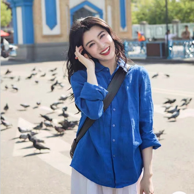 高级感棉麻衬衫女初秋款法式