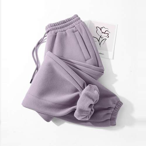 少见的色调「烟熏玫瑰」烟灰紫重磅加绒束脚卫裤宽松加厚运动裤冬