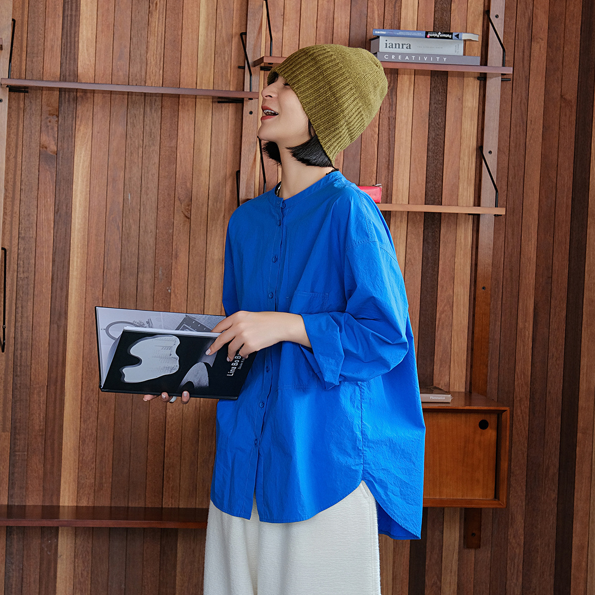 春夏新品长绒棉立领衬衫