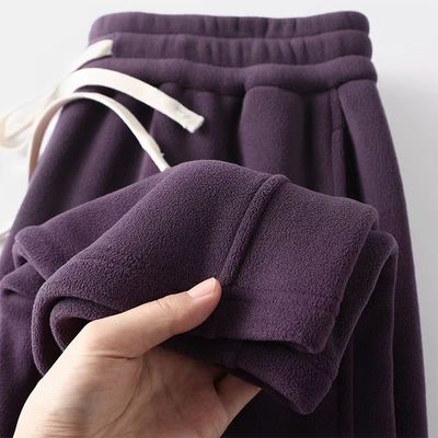 紫色双面奥粒绒卫裤女冬