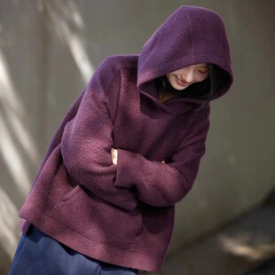 2026秋冬款摇粒绒休闲时尚百搭女士加厚连帽卫衣宽松版